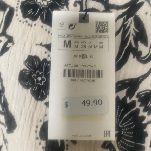 NWT Zara Black & White Floral Midi Skirt Womens‎ Size M Ruched Lightweight - Picture 3 of 12